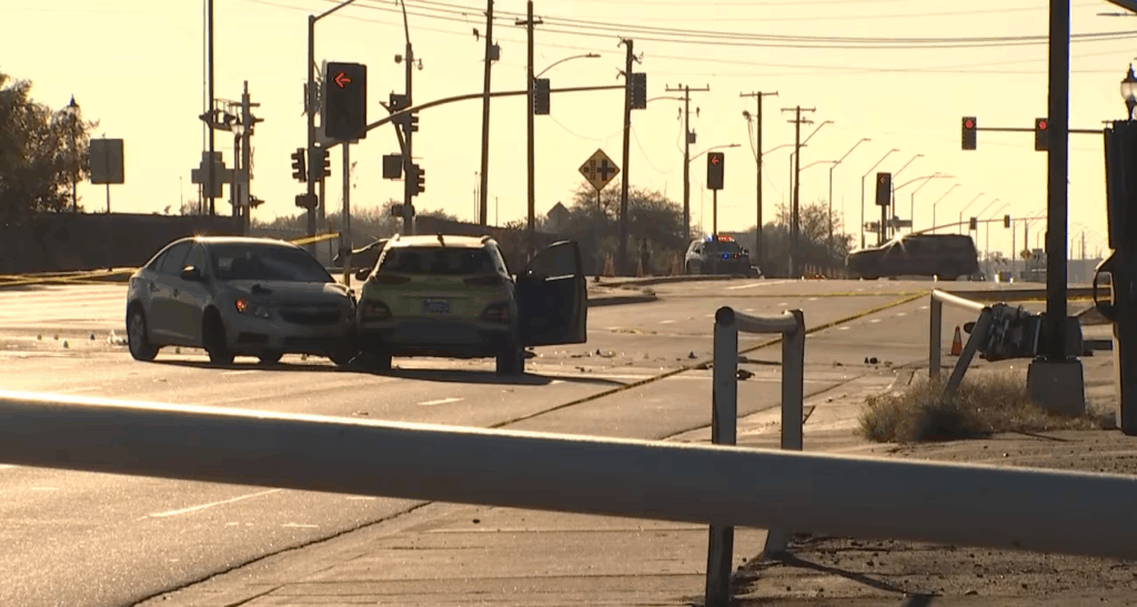 Collision involving two cars and one motorcyle on Sunday, November 9, 2025. Photo credited to Arizona's Family.